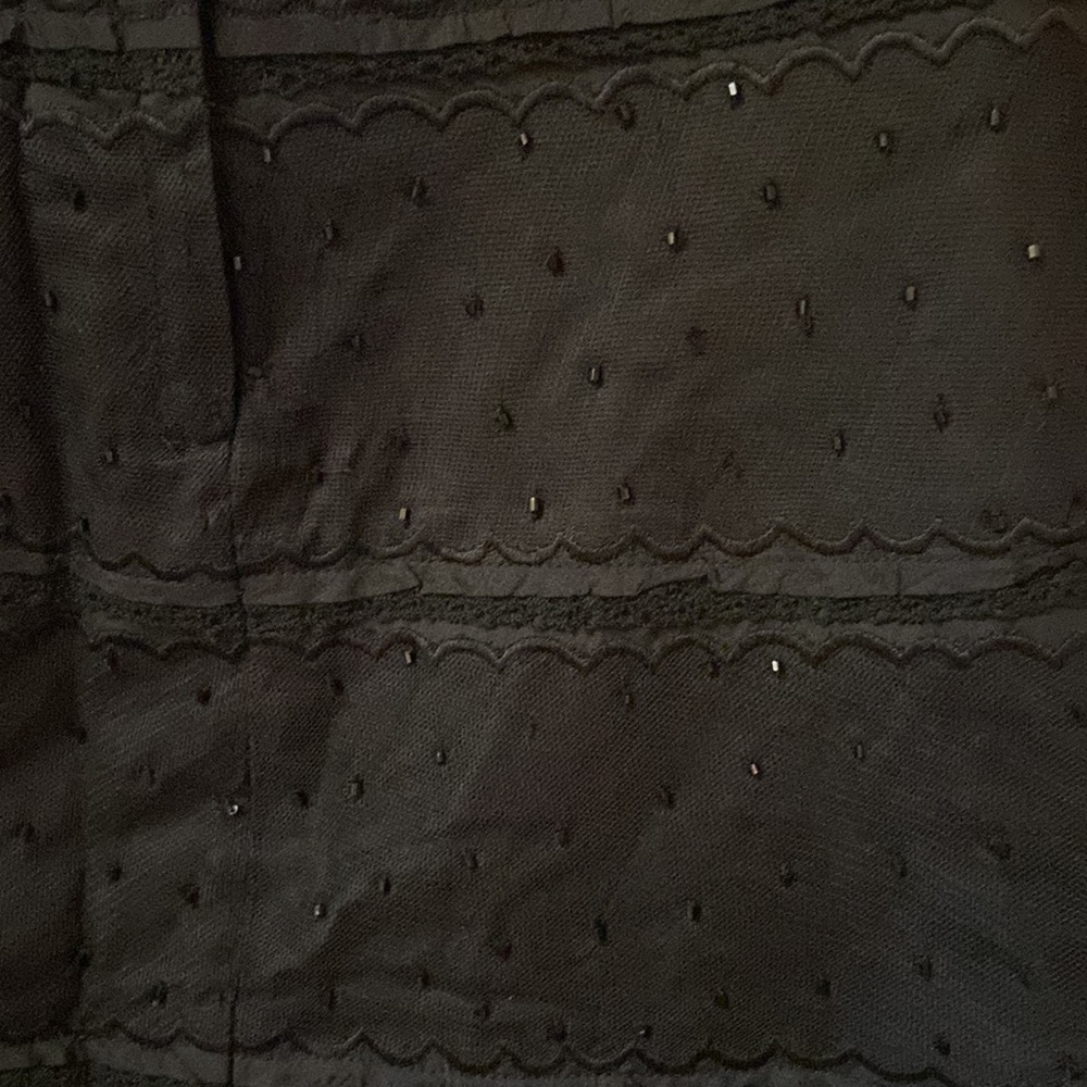 Sz 2 NWT French Connection Black A-Line Scallop Edge Mesh Lace Beaded Knee Skirt - Picture 5 of 5